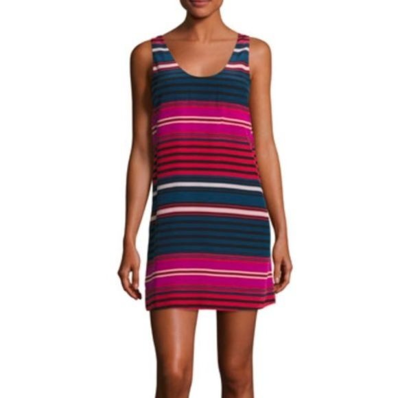 NWT Caviar Joie Dawna Multicolored Striped 100% Silk Tank Dress Size XS - Picture 1 of 11